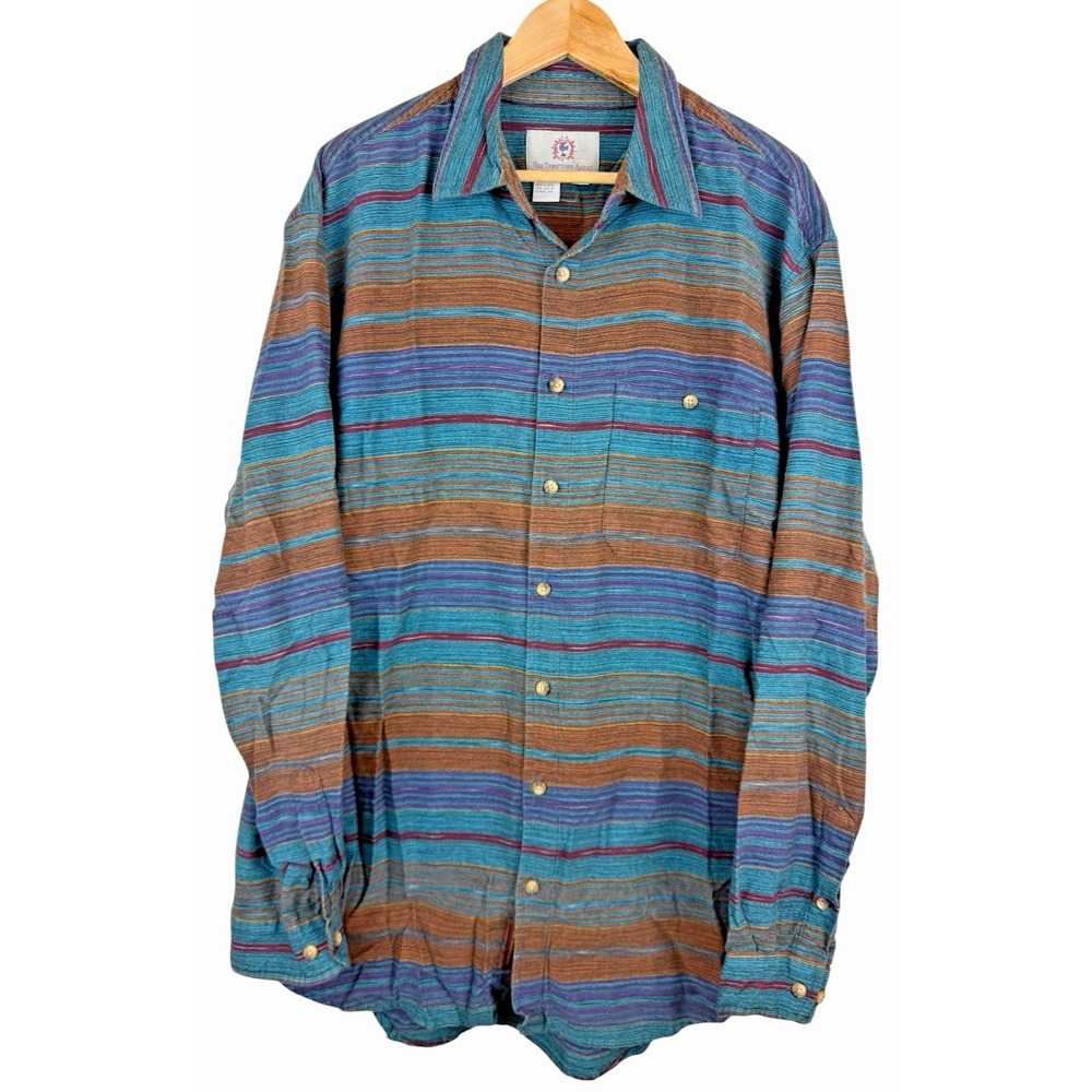 The Territory Ahead Shirt Men's XLT Striped Southwestern Long Sleeve Cotton Vtg